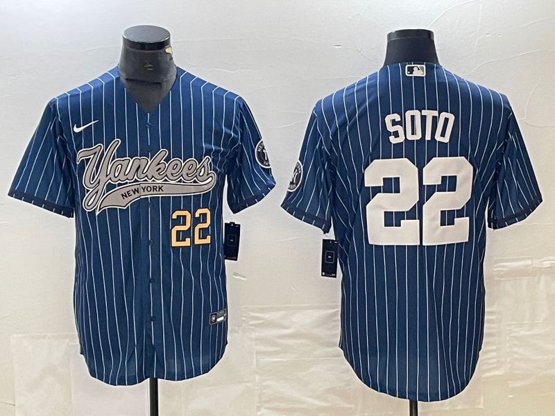 Men New York Yankees #22 Soto Blue stripe Nike Game MLB Jersey style 1